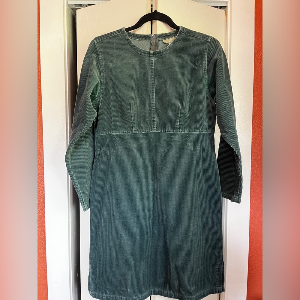 Green Corduroy Long Sleeve Dress